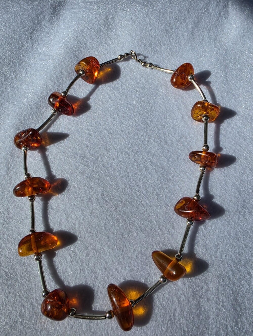 Sterling Silver Baltic Amber Necklace | Graduated Amber Stones | 20.13g
